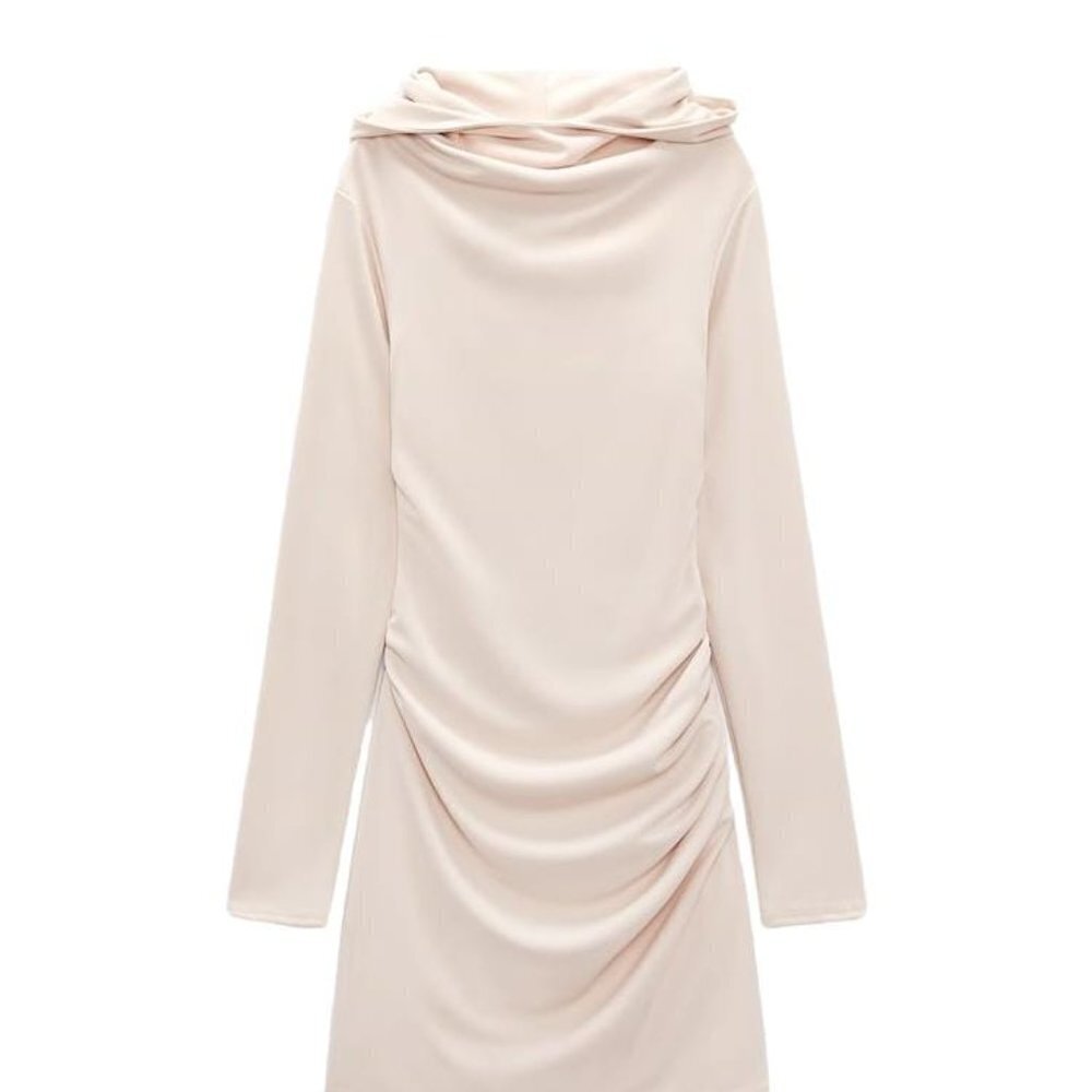 ZARA OPEN-BACK DRESS WITH HOOD BEIGE-PINK SIZE xs | 2408/636/942